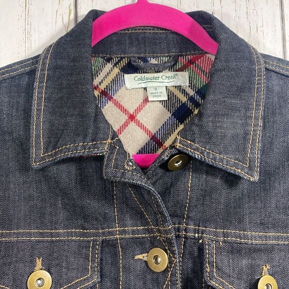 Coldwater Creek Plaid Lined Denim Jacket Womens S Preppy Classic Fall Layering - Picture 2 of 12